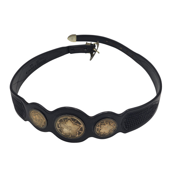 Vogt Belt Steerhide Leather Sterling Buckle Western Conchos Southwest Style 32 - Picture 9 of 16